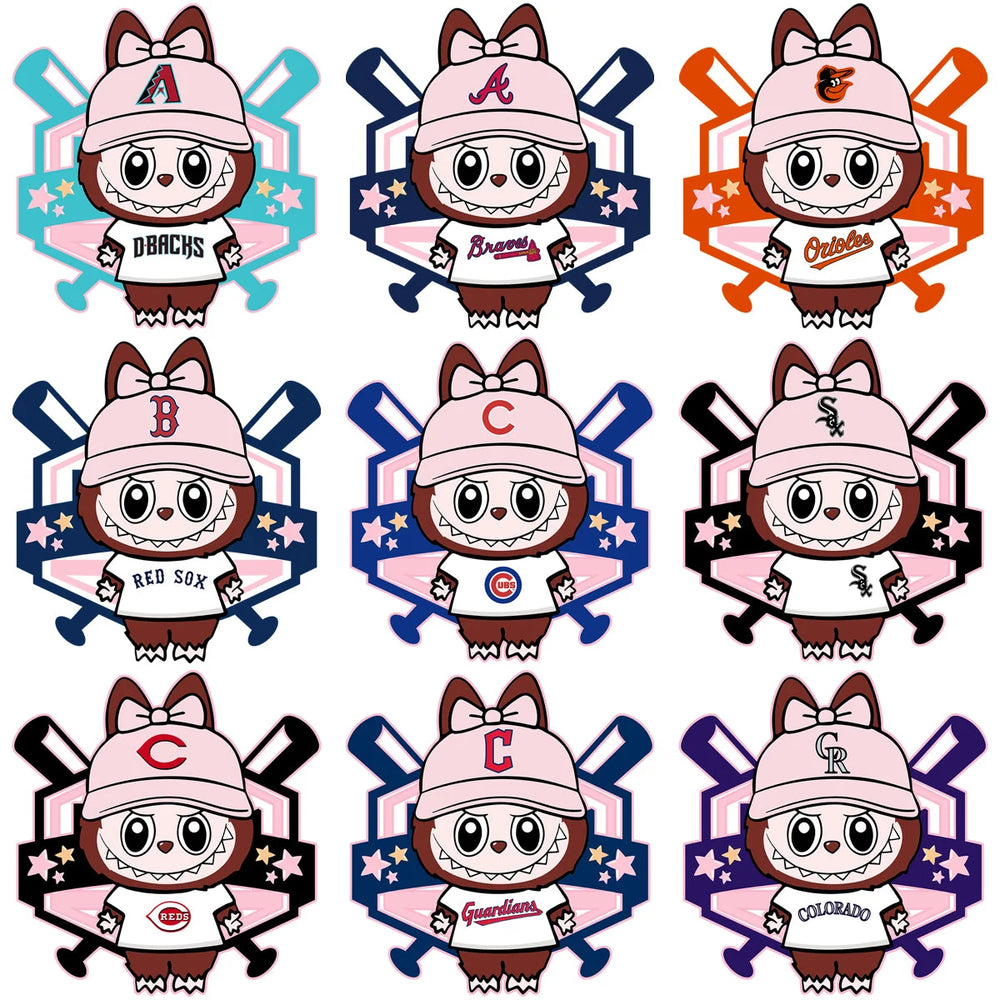 30 Baseball League Teams Logo Labubu Pink Designs Bundle PNG SVG