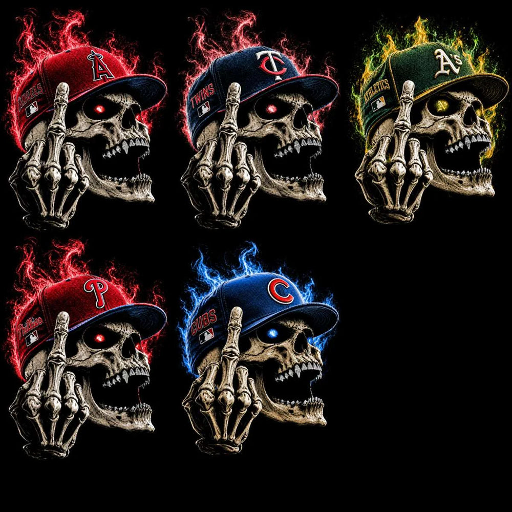 30 Baseball Skull Cap Teams Middle Finger Black Knockout Designs Bundle PNG