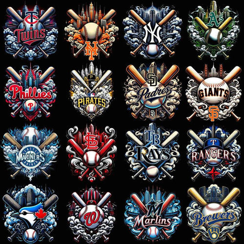 30 Baseball Smoke Teams Designs Bundle PNG