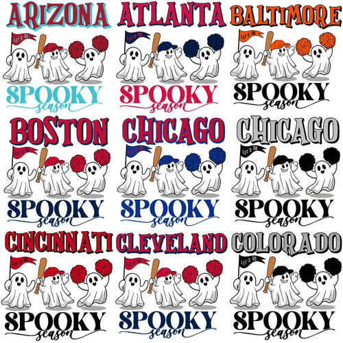 30 Baseball Spooky Season Ghosts Teams Logo Designs Bundle PNG SVG