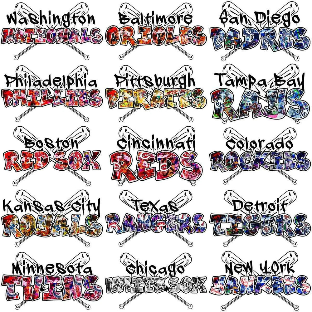 30 Baseball Teams Bat Designs Bundle PNG