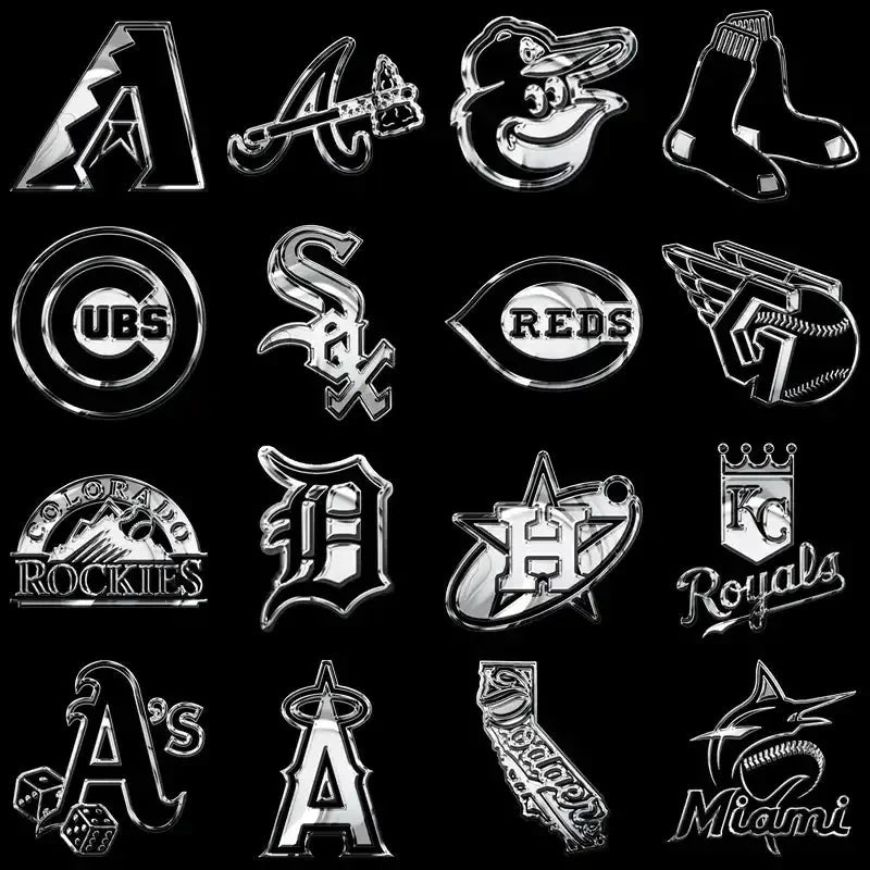 30 Baseball Teams Chrome Logos Designs Bundle PNG