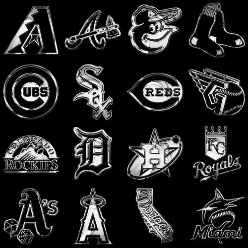 30 Baseball Teams Chrome Logos Designs Bundle PNG
