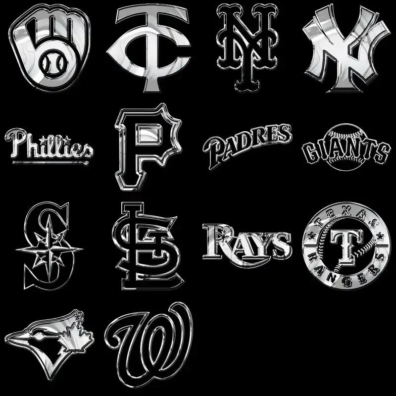 30 Baseball Teams Chrome Logos Designs Bundle PNG