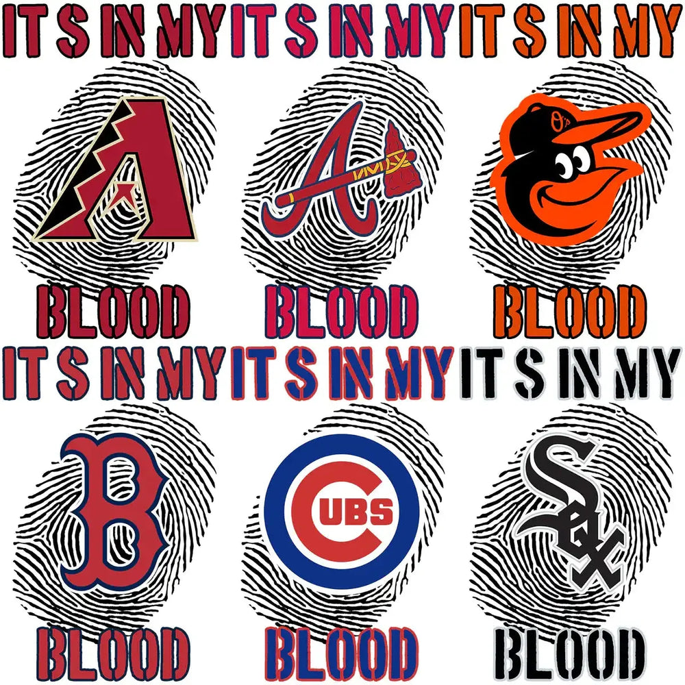 30 Baseball Teams DNA In My Blood Designs Bundle PNG