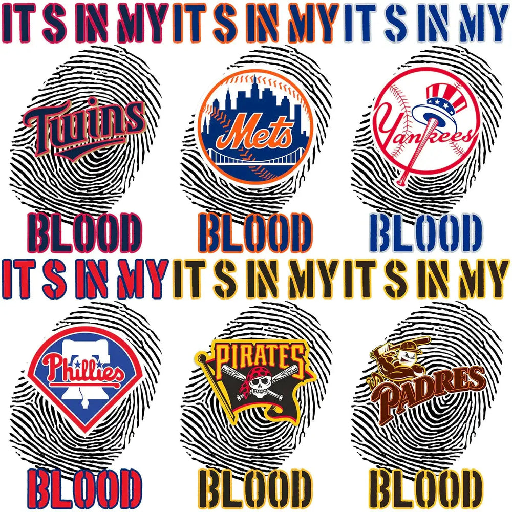 30 Baseball Teams DNA In My Blood Designs Bundle PNG