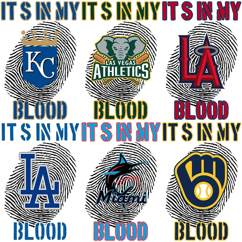 30 Baseball Teams DNA In My Blood Designs Bundle PNG