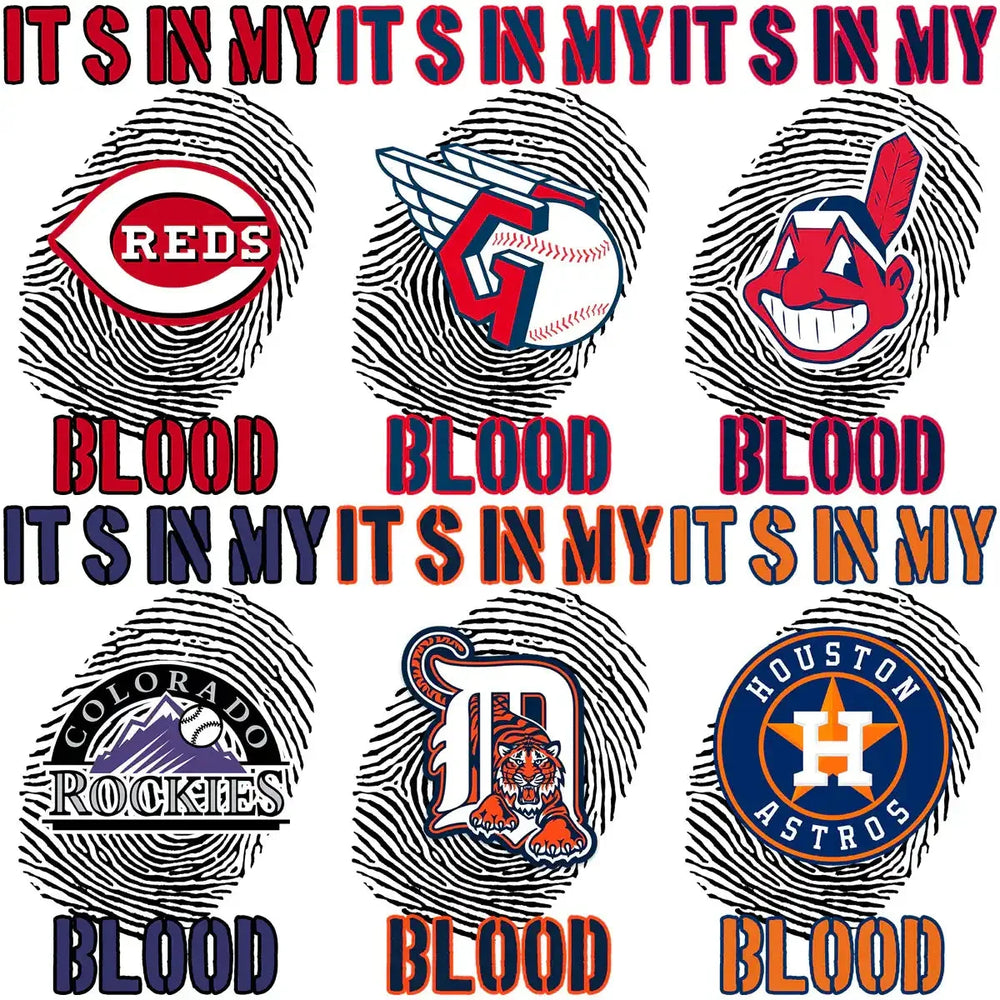 30 Baseball Teams DNA In My Blood Designs Bundle PNG
