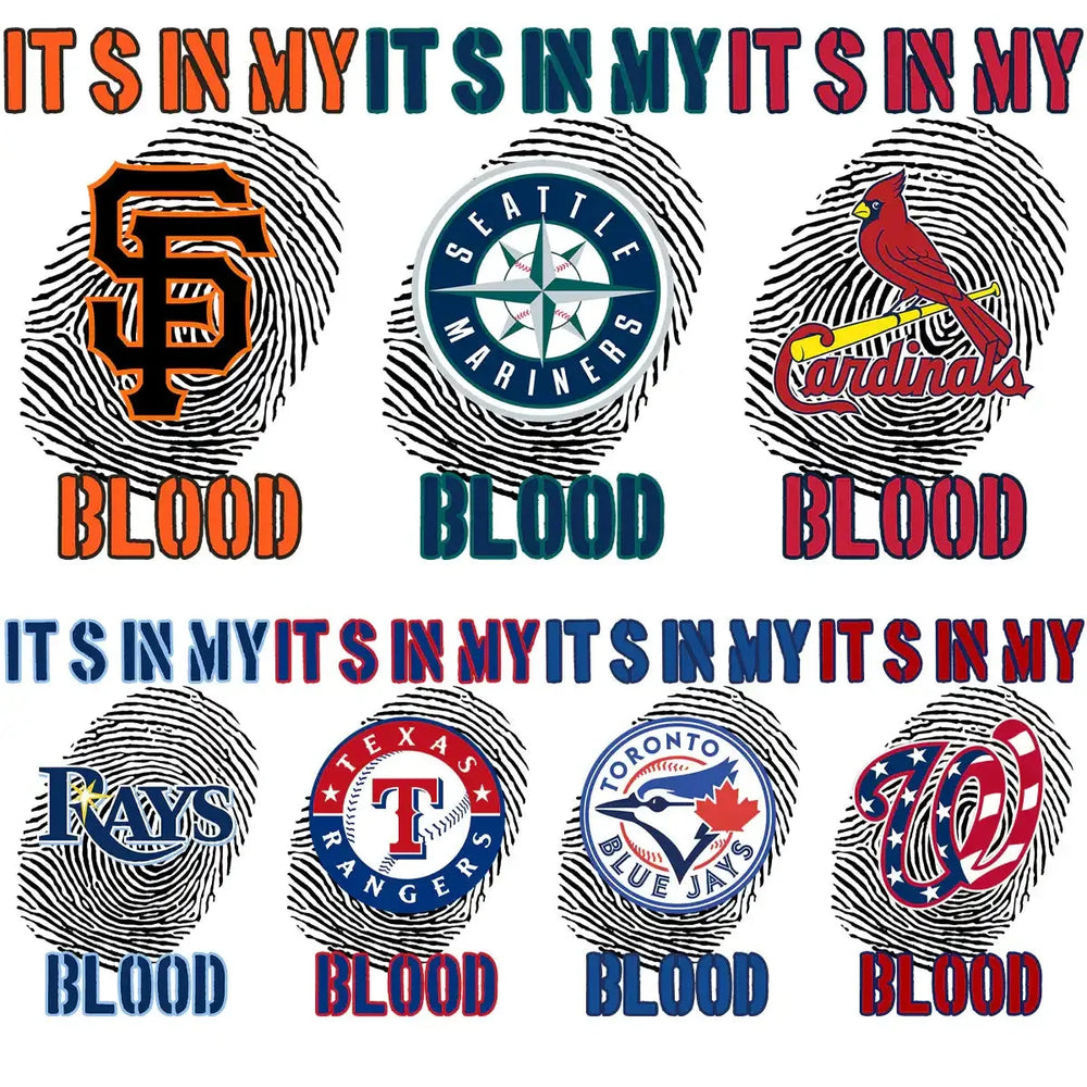30 Baseball Teams DNA In My Blood Designs Bundle PNG
