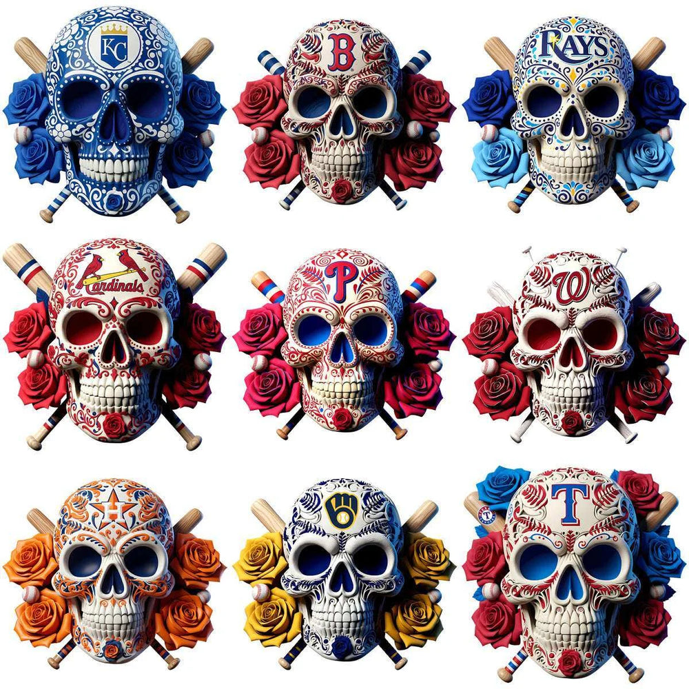 30 Baseball Teams Floral Days of the Deads Skull Designs Bundle PNG