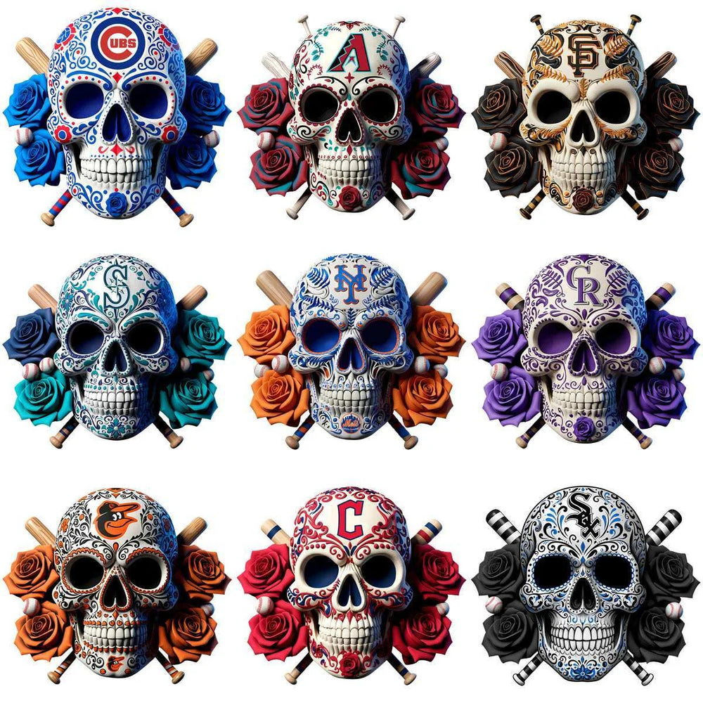30 Baseball Teams Floral Days of the Deads Skull Designs Bundle PNG