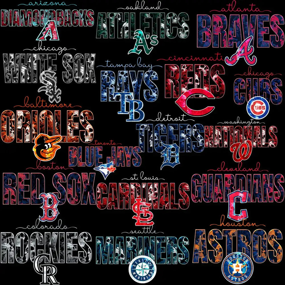 30 Baseball Teams Gothic Skulls Designs Bundle PNG