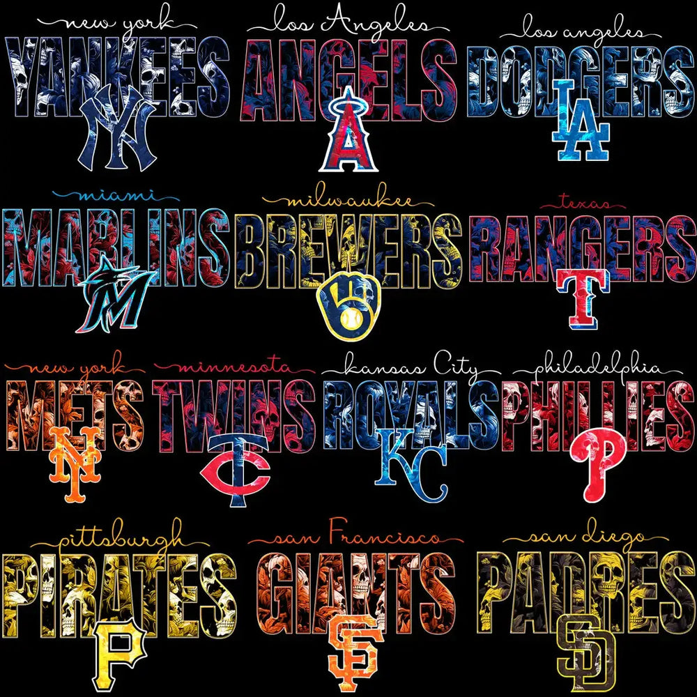 30 Baseball Teams Gothic Skulls Designs Bundle PNG
