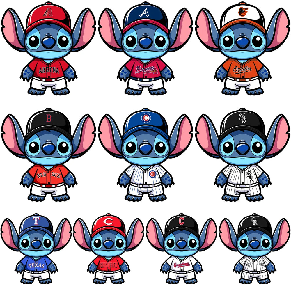 30 Baseball Teams Logo Stitch Cartoon Designs Bundle PNG SVG