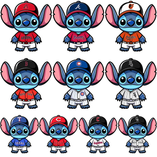 30 Baseball Teams Logo Stitch Cartoon Designs Bundle PNG SVG