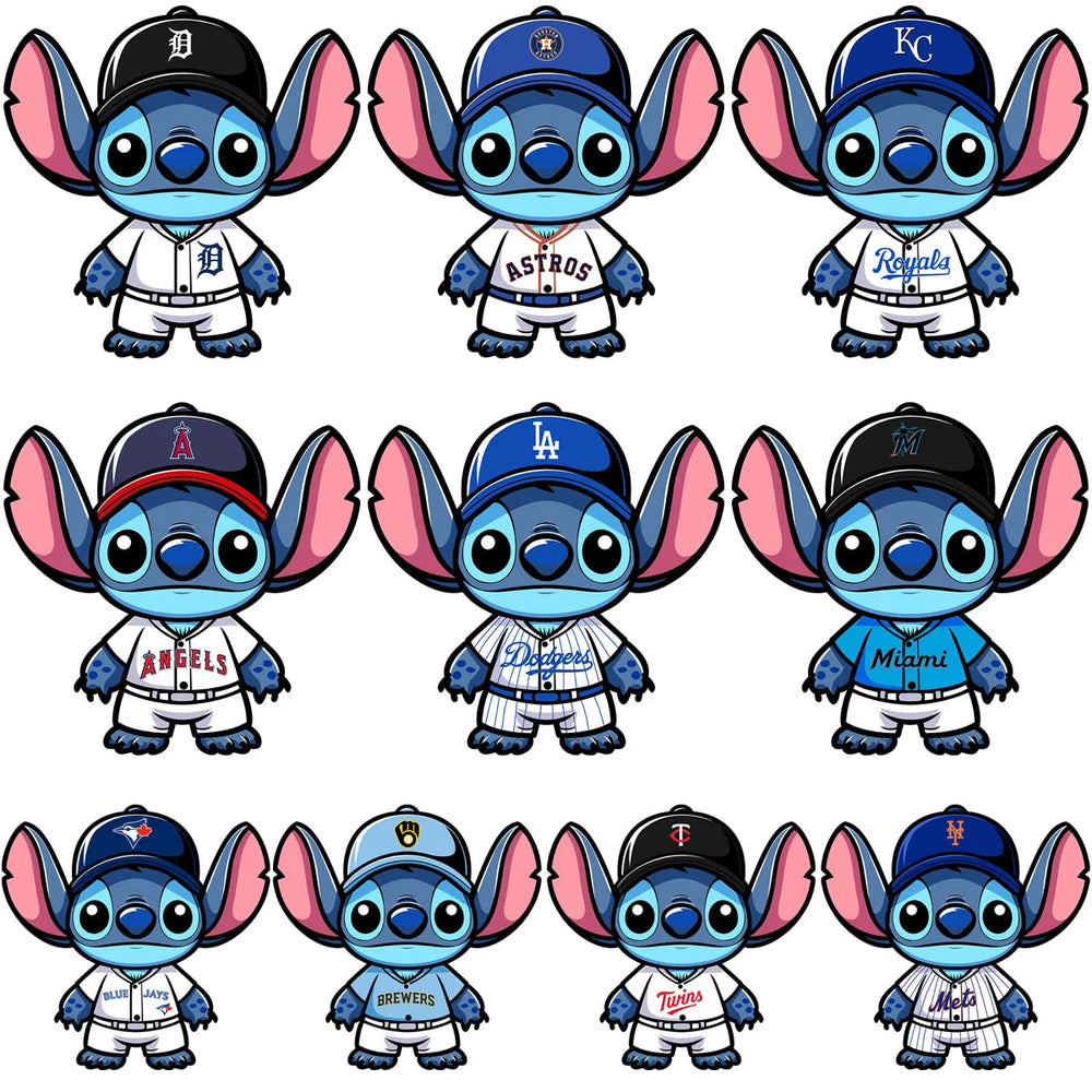 30 Baseball Teams Logo Stitch Cartoon Designs Bundle PNG SVG