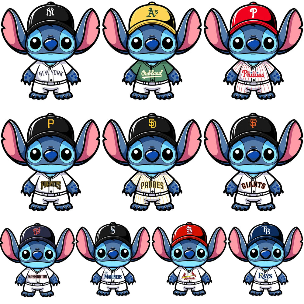 30 Baseball Teams Logo Stitch Cartoon Designs Bundle PNG SVG