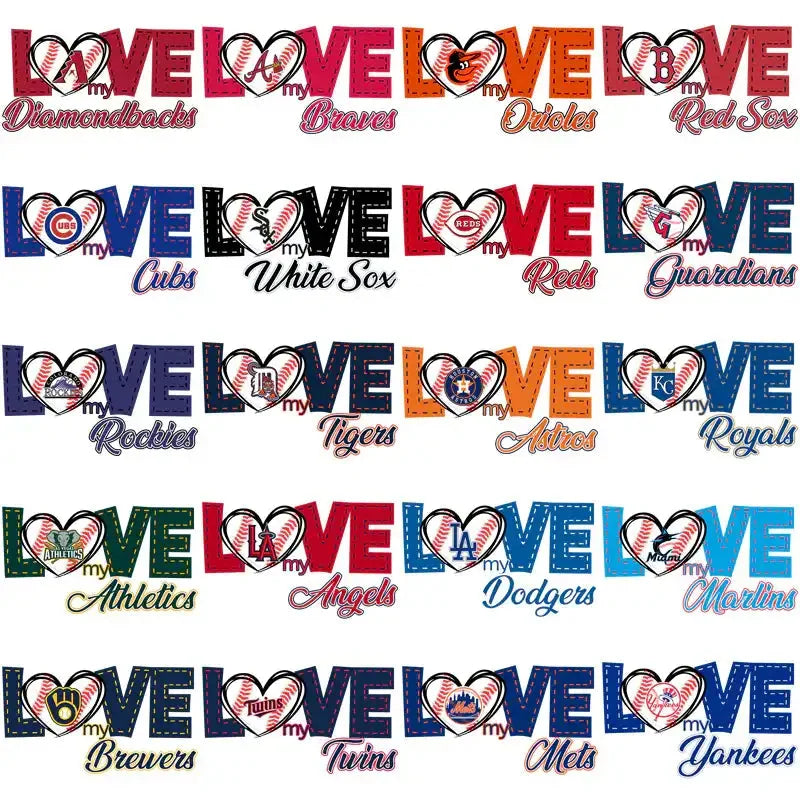30 Baseball Teams Love My Team Designs Bundle PNG