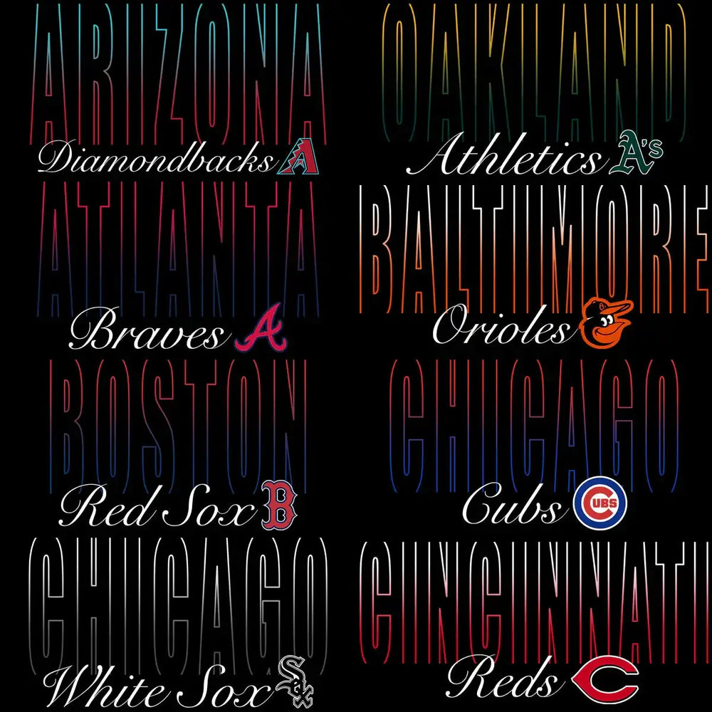 30 Baseball Teams Name Typography Gradient Logo Designs Bundle PNG