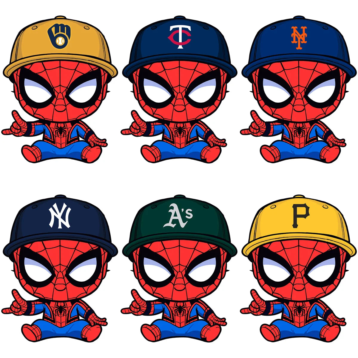 30 Baseball Teams Spiderman Cap Superhero Kids Designs Bundle PNG