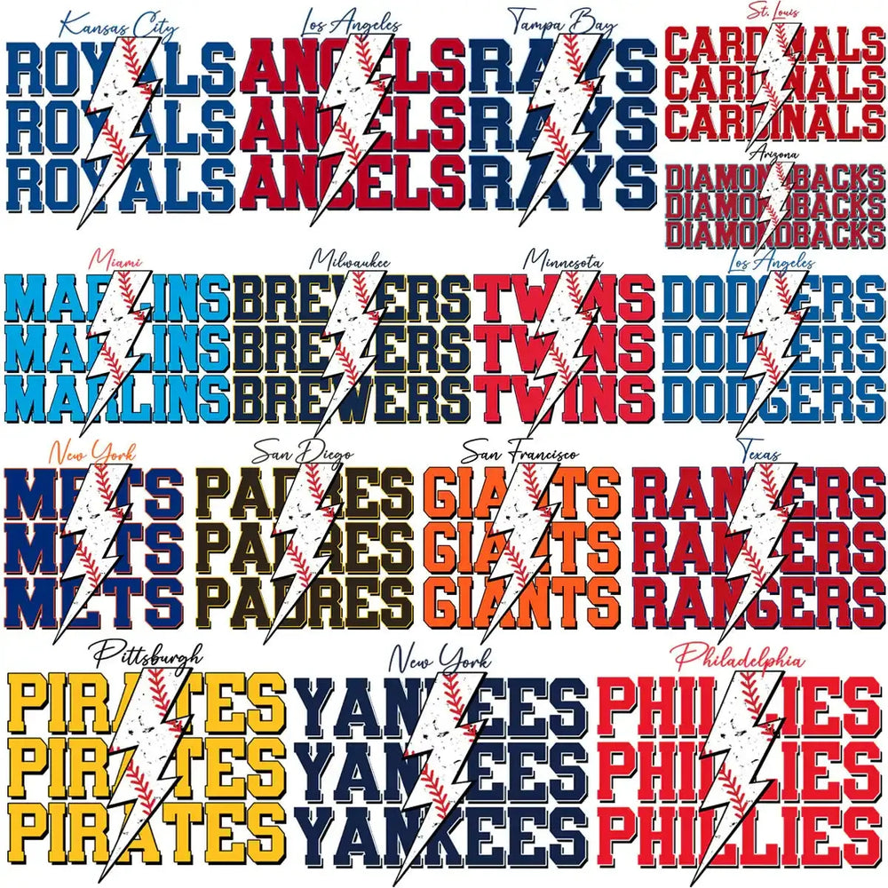 30 Baseball Teams Team Names Thunder Designs Bundle PNG