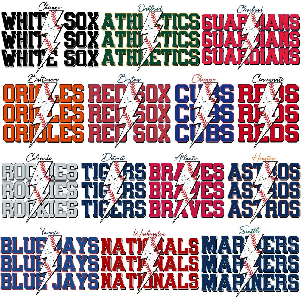 30 Baseball Teams Team Names Thunder Designs Bundle PNG