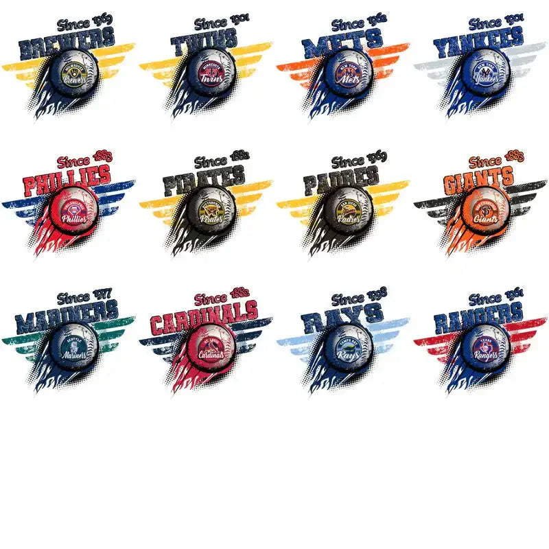 30 Baseball Teams Vintage Wings Designs Bundle PNG