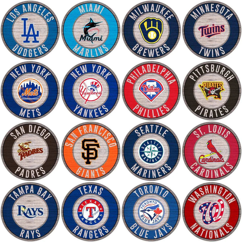 30 Baseball Teams Wood Circle Badges Logo Designs Bundle PNG