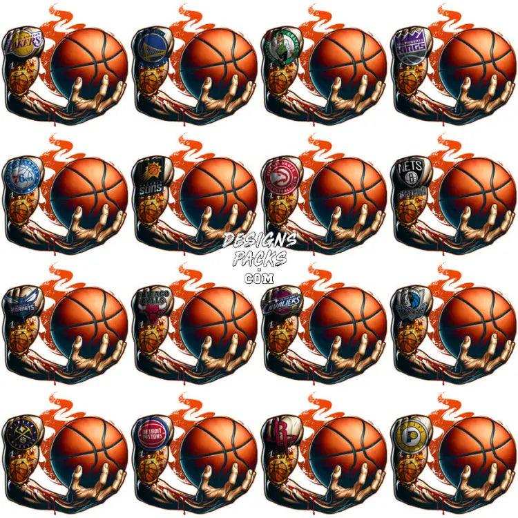 30 Basketball Hand Teams Designs Bundle Png