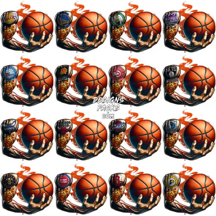 30 Basketball Hand Teams Designs Bundle Png