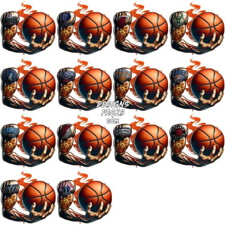 30 Basketball Hand Teams Designs Bundle Png
