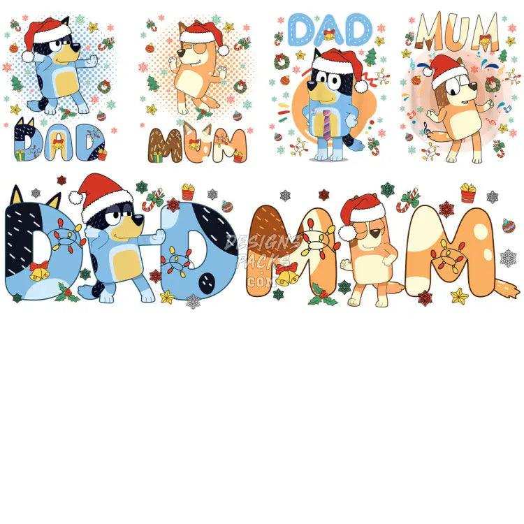30 Blue Dog Cartoon Family Christmas Designs Bundle Png