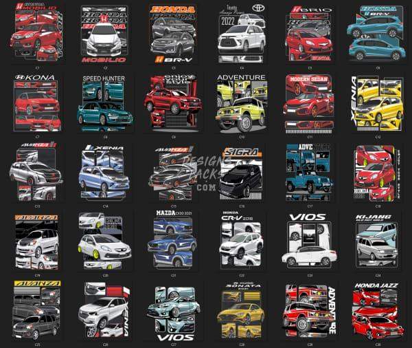 30 Cars Designs Bundle PNG CDR DESIGNSPACKS