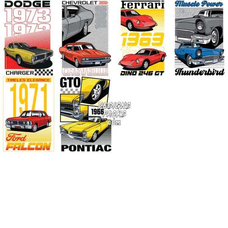 30 Classics Best Cars Ever Designs Bundle Png + Ai