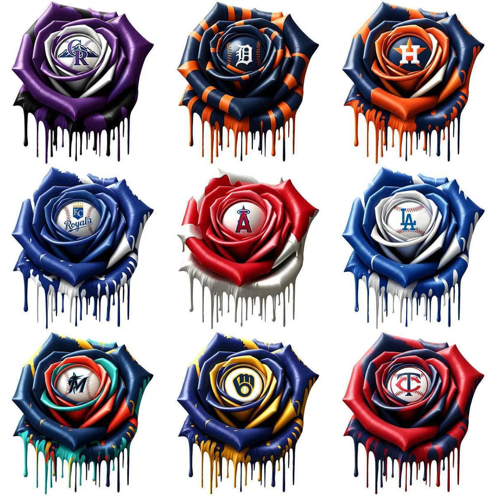 30 Dripping Flower Baseball Teams Logo Designs Bundle PNG