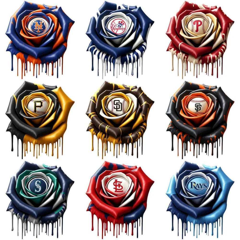 30 Dripping Flower Baseball Teams Logo Designs Bundle PNG