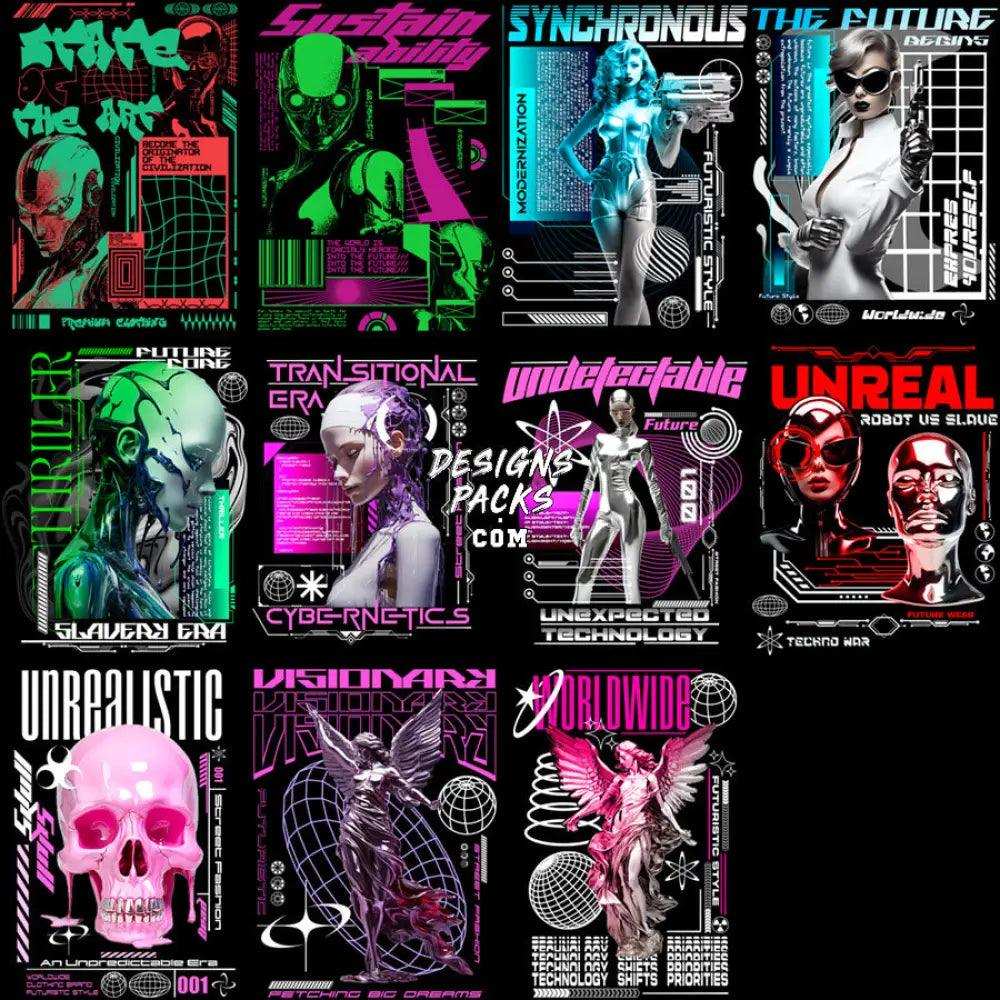 30 Front And Back Future Streetwear Designs Bundle Png