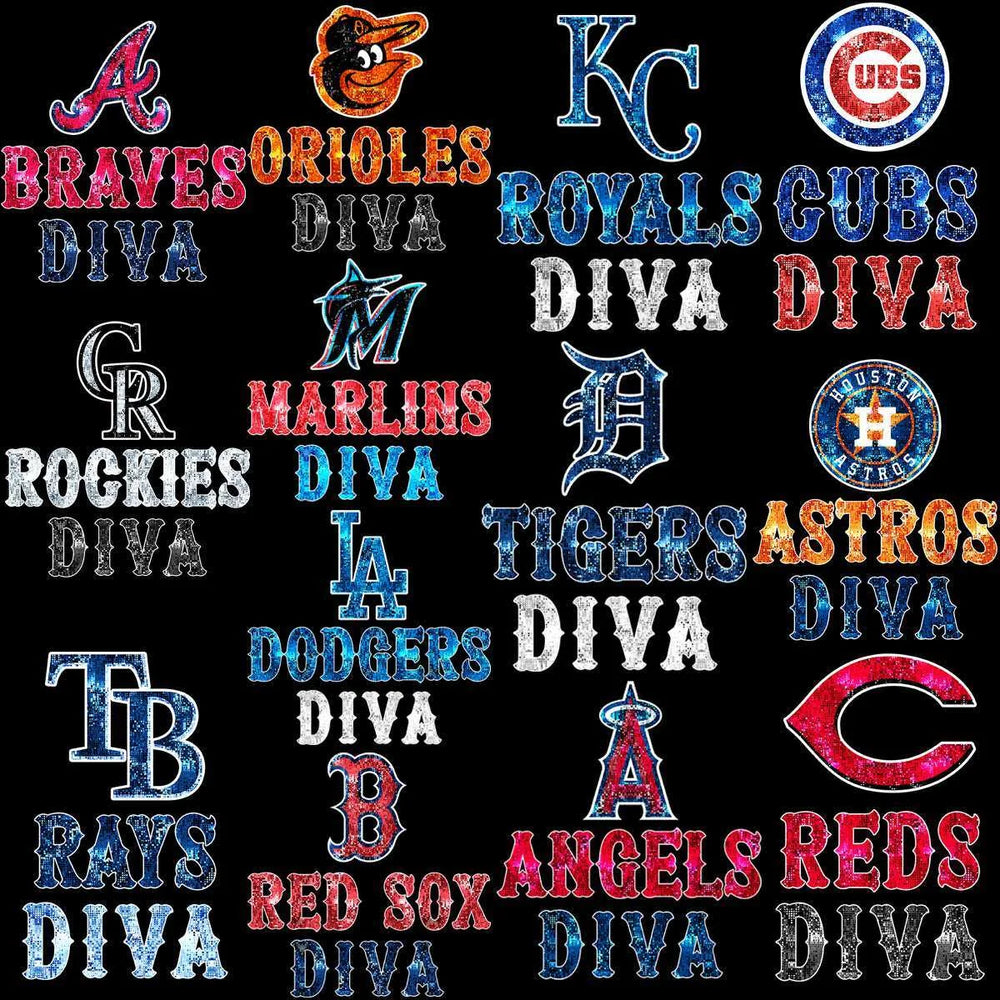 30 Glitter Diva Baseball Teams Logo Designs Bundle PNG