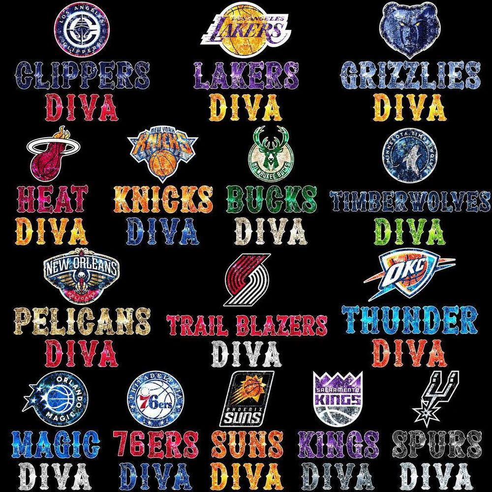 30 Glitter Diva Basketball Teams Logo Designs Bundle PNG