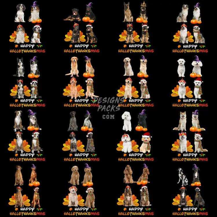 30 Halloween Thanksgiving Christmas Dogs Designs Bundle Png