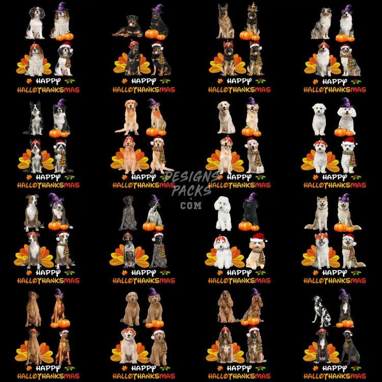 30 Halloween Thanksgiving Christmas Dogs Designs Bundle Png