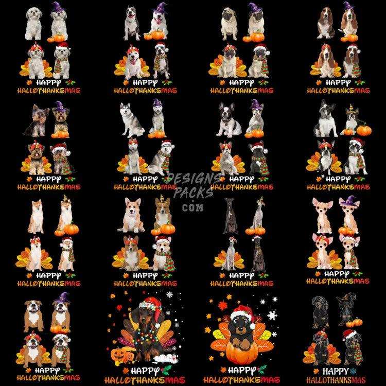 30 Halloween Thanksgiving Christmas Dogs Designs Bundle Png