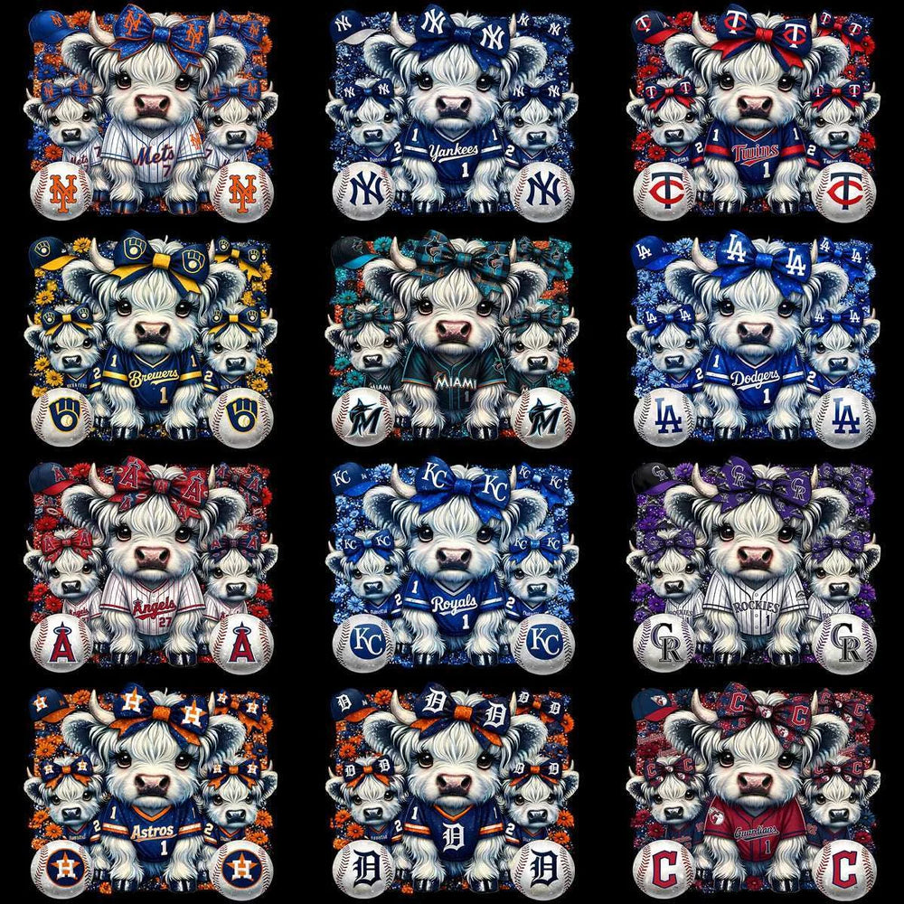 30 Highland Cow Baseball Teams Logo Bow Designs Bundle PNG