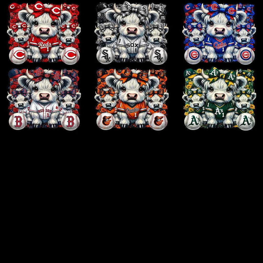 30 Highland Cow Baseball Teams Logo Bow Designs Bundle PNG