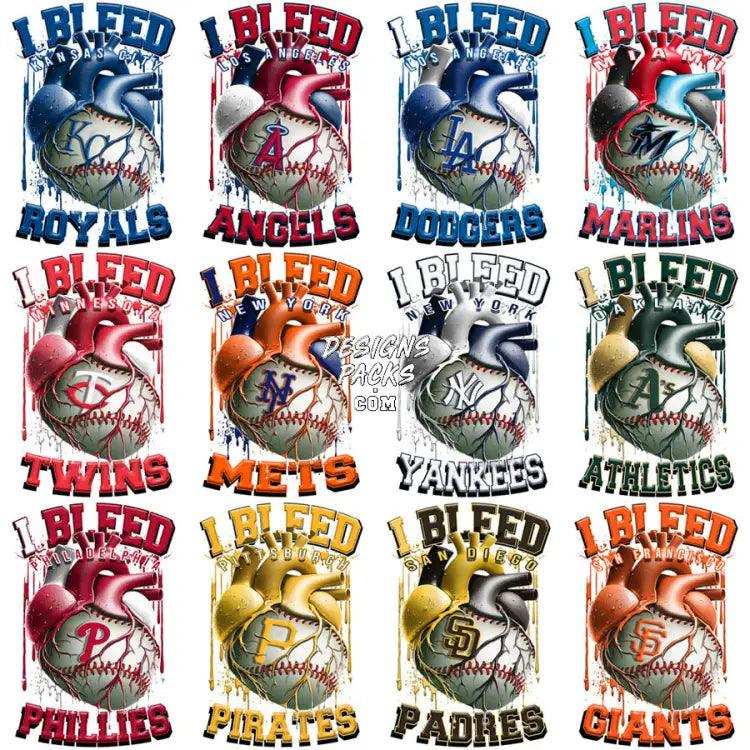 30 I Bleed Heart Baseball Teams Designs Bundle Png