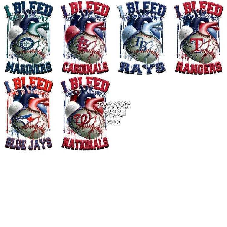 30 I Bleed Heart Baseball Teams Designs Bundle Png