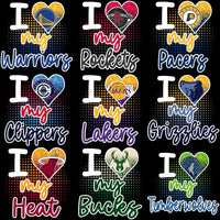 Load image into Gallery viewer, I Love My NBA Team Designs for DTF DTG and Embroidery with Glitter Hearts and Team Logos
