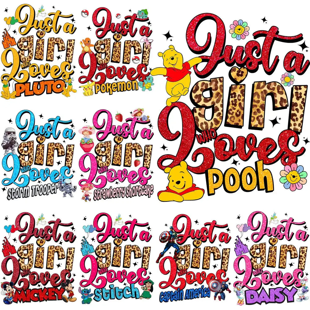 30 Just A Girl Who Loves Cartoons Designs Bundle PNG