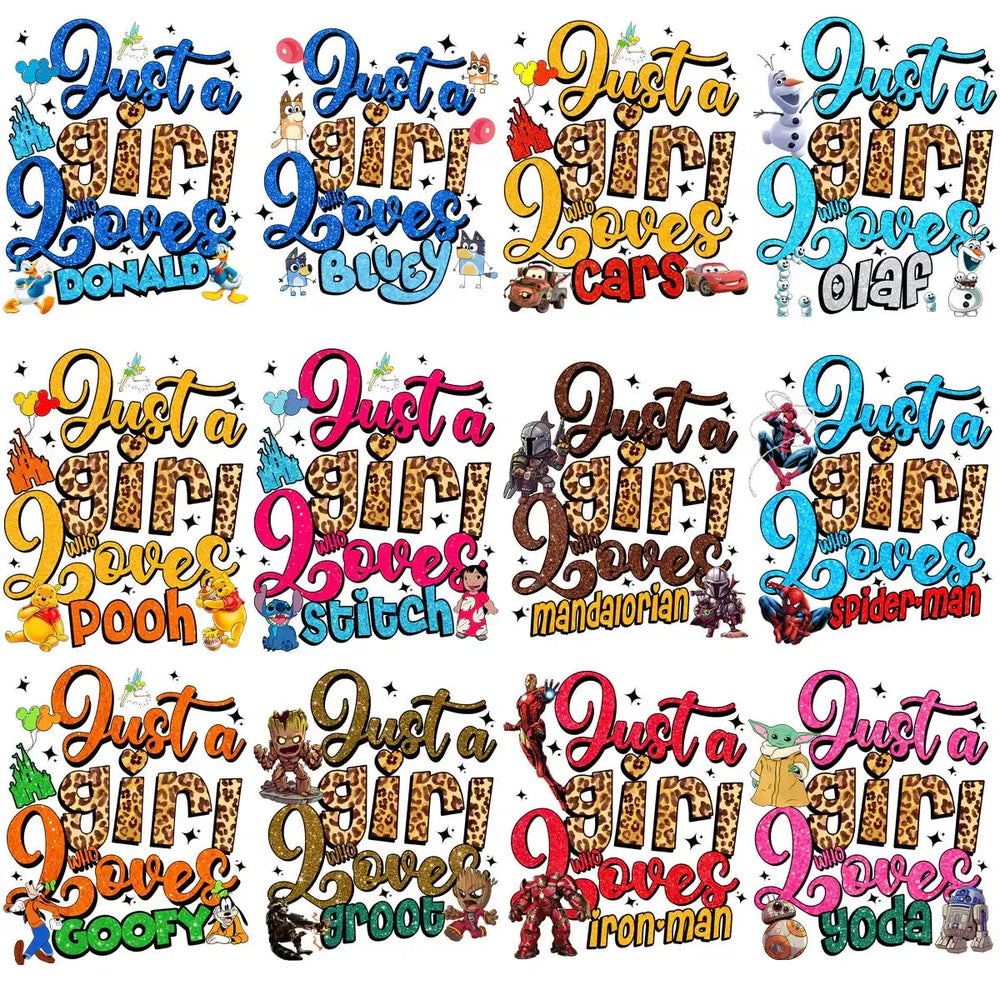 30 Just A Girl Who Loves Cartoons Designs Bundle PNG