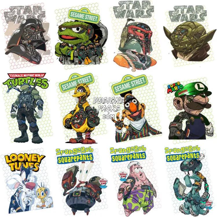 30 Mecha V1 Popculture Streetwear Designs Bundle Png + Psd